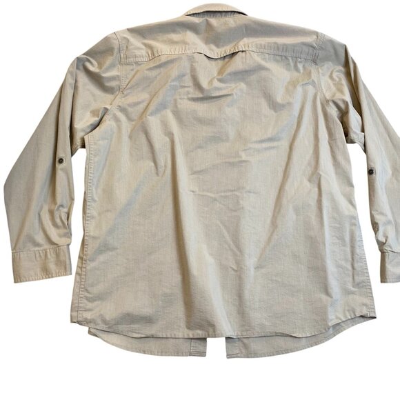 Wrangler Mens Long Sleeve Shirt XL Khaki Gorpcore Caped Vented Hunting Fishing - Picture 2 of 11